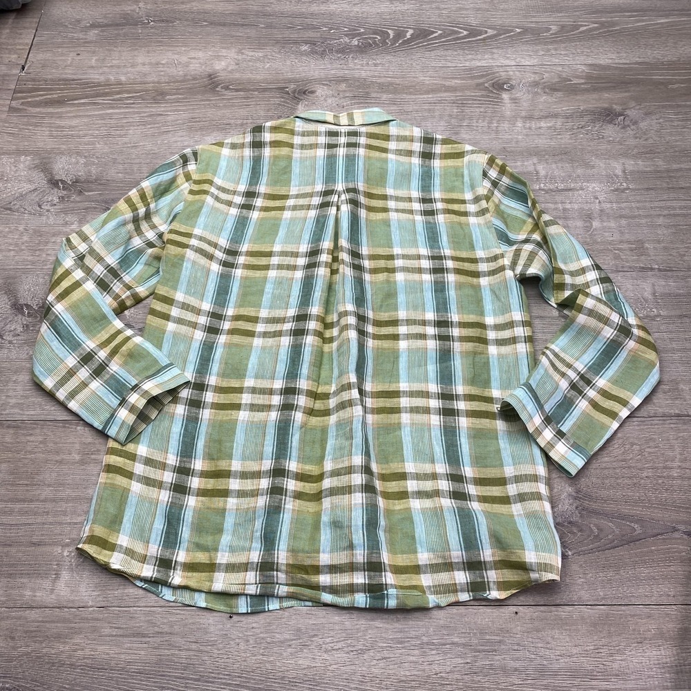 Lafayette 148 Shirt Womens Medium Green Plaid Linen 3/4 Sleeve New York Tunic - Picture 3 of 9